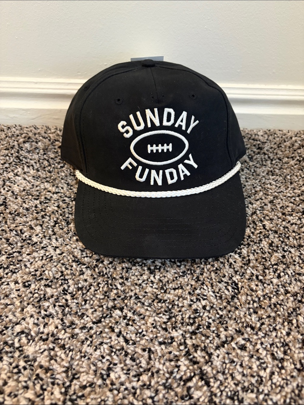 MAD Engine Black Baseball Cap with White Rope and Embroidered 'Sunday Funday'